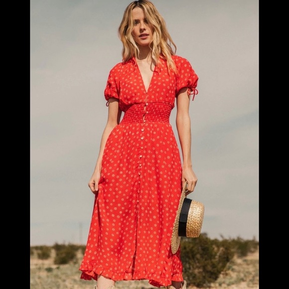 NWOT Cleobella Olivia Midi Dress in Salsa Floral RED/CORAL - SIZE S - Picture 11 of 15